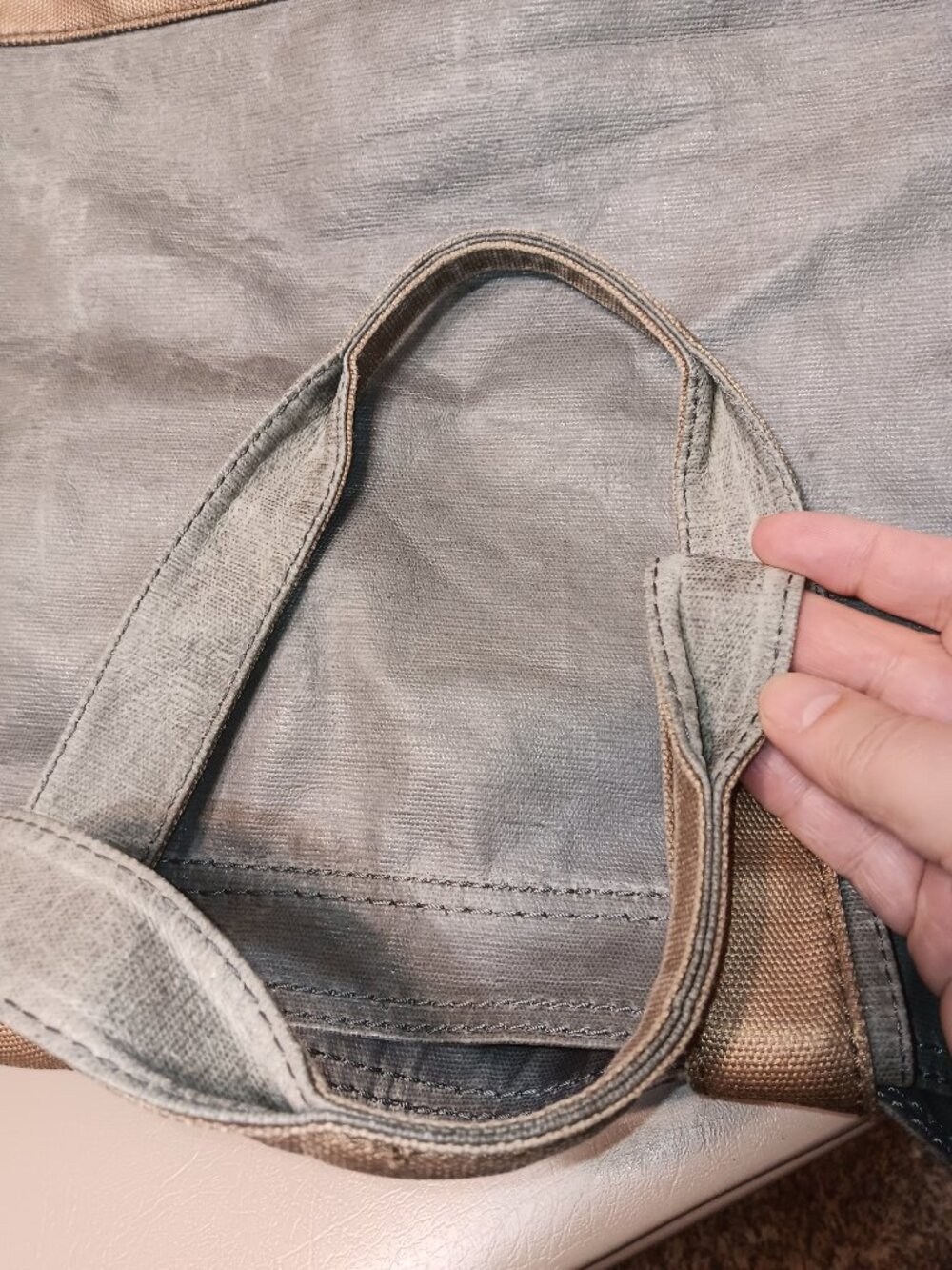 Bath & Body Works metallic gray and gold heavy duty coated canvas tote bag - Picture 4 of 13